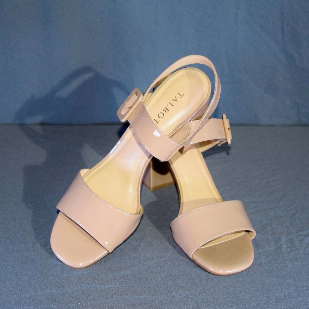 Talbots Women's Size 8 Nude Patent Leather Block Heel Ankle Strap Sandals - Picture 1 of 5